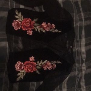 Black crop top rose pattern on front